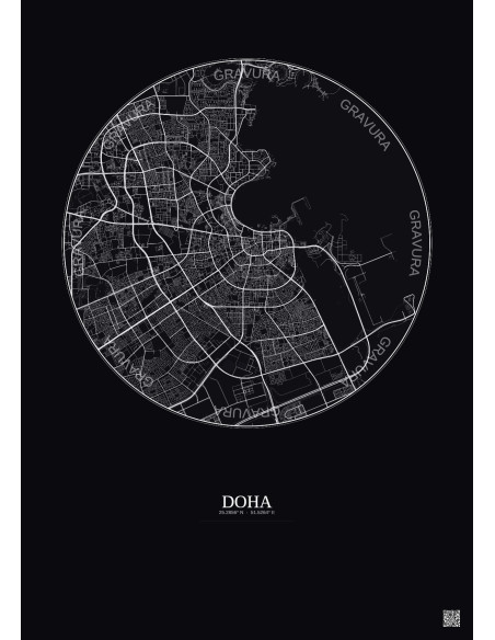 Affiche Doha – Poster carte de ville 10km | Gravura – Fond foncé