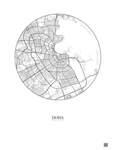 Affiche Doha – Poster carte de ville 10km | Gravura – Fond clair