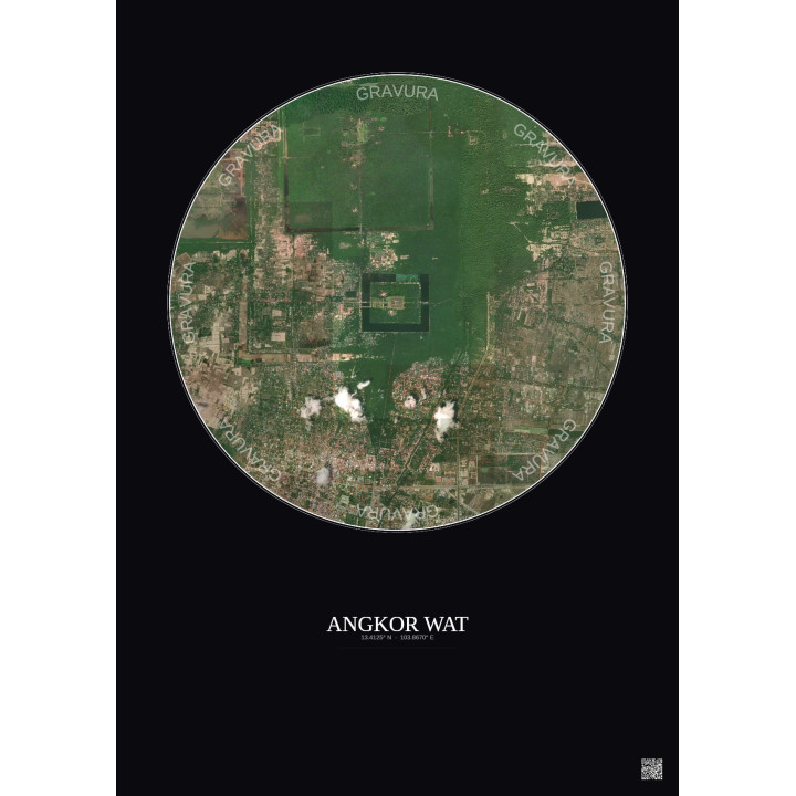 Affiche Angkor Wat – Poster vue satellite 5km Couleur | Gravura – Fond foncé
