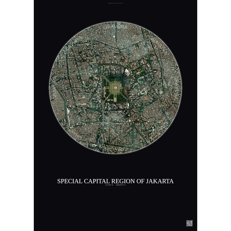 Affiche Special Capital Region Of Jakarta – Poster vue satellite 2.5km Couleur | Gravura – Fond foncé
