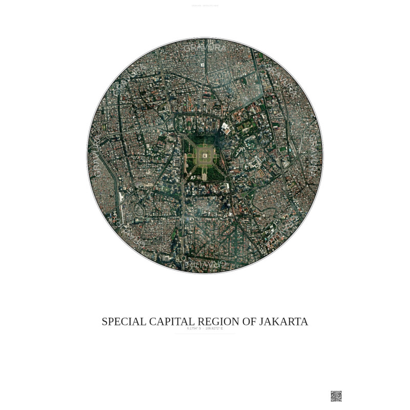 Affiche Special Capital Region Of Jakarta – Poster vue satellite 2.5km Couleur | Gravura – Fond clair