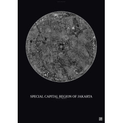 Affiche Special Capital Region Of Jakarta – Poster vue satellite 6km N&B | Gravura – Fond foncé