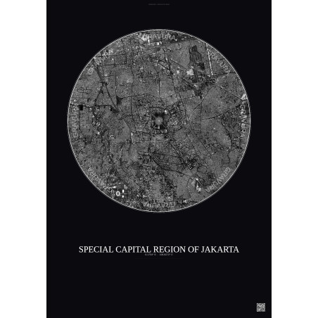 Affiche Special Capital Region Of Jakarta – Poster vue satellite 6km N&B | Gravura – Fond foncé