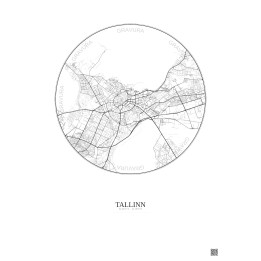 Affiche Tallinn – Poster carte de ville 6km | Gravura – Fond clair