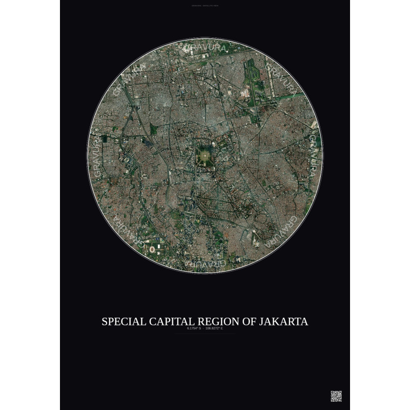 Affiche Special Capital Region Of Jakarta – Poster vue satellite 6km Couleur | Gravura – Fond foncé