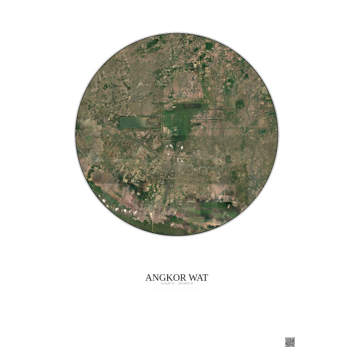 Affiche Angkor Wat – Poster vue satellite 20km Couleur | Gravura – Fond clair