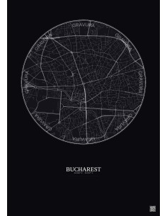 Bucharest City Map Poster 2.5km | Gravura – Dark background 2