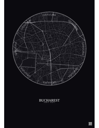 Bucharest City Map Poster 2.5km | Gravura – Dark background