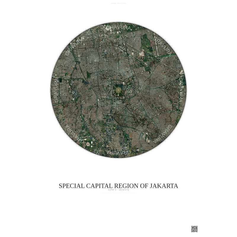 Affiche Special Capital Region Of Jakarta – Poster vue satellite 6km Couleur | Gravura – Fond clair