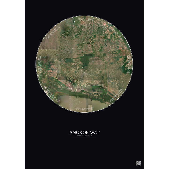 Affiche Angkor Wat – Poster vue satellite 30km Couleur | Gravura – Fond foncé