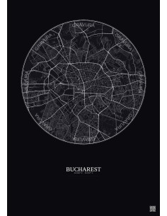 Bucharest City Map Poster 6km | Gravura – Dark background 2