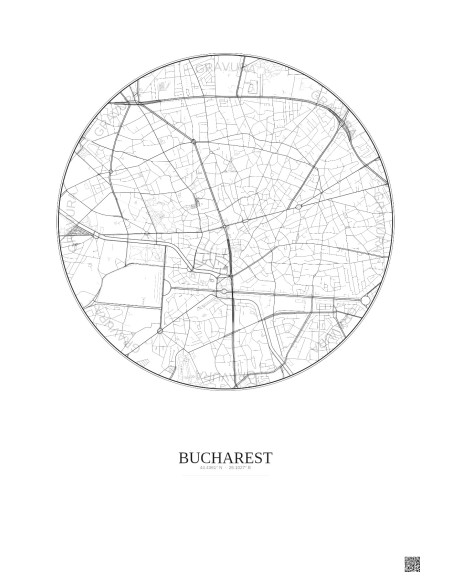 Affiche Bucharest – Poster carte de ville 2.5km | Gravura – Fond clair