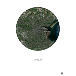 Affiche Dublin – Poster vue satellite 10km Couleur | Gravura – Fond clair