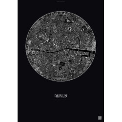 Affiche Dublin – Poster vue satellite 2.5km N&B | Gravura – Fond foncé
