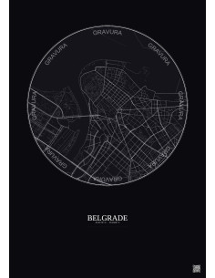 Affiche Belgrade – Poster carte de ville 2.5km | Gravura – Fond foncé 2