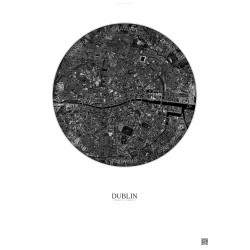 Affiche Dublin – Poster vue satellite 2.5km N&B | Gravura – Fond clair