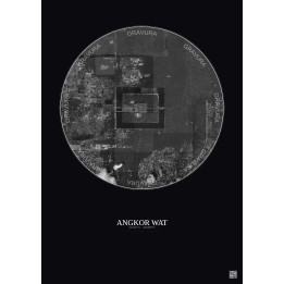 Affiche Angkor Wat – Poster vue satellite 2.5km N&B | Gravura – Fond foncé