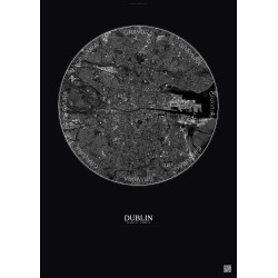 Affiche Dublin – Poster vue satellite 6km N&B | Gravura – Fond foncé