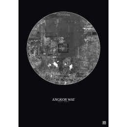 Affiche Angkor Wat – Poster vue satellite 5km N&B | Gravura – Fond foncé