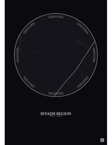 Affiche Riyadh Region – Poster carte de ville 10km | Gravura – Fond foncé