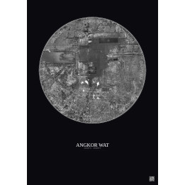 Affiche Angkor Wat – Poster vue satellite 10km N&B | Gravura – Fond foncé