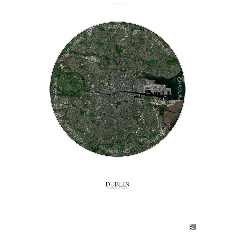 Affiche Dublin – Poster vue satellite 6km Couleur | Gravura – Fond clair