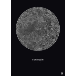 Affiche New Delhi – Poster vue satellite 10km N&B | Gravura – Fond foncé