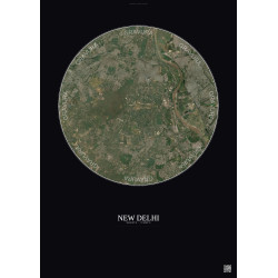 Affiche New Delhi – Poster vue satellite 10km Couleur | Gravura – Fond foncé