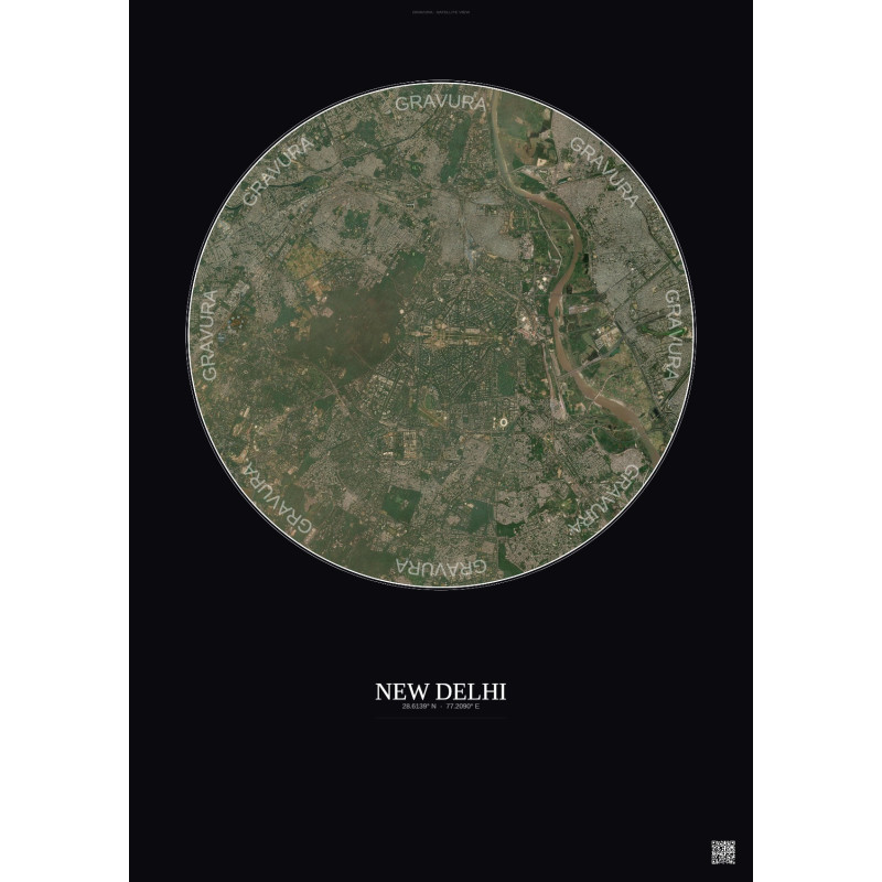 Affiche New Delhi – Poster vue satellite 10km Couleur | Gravura – Fond foncé