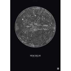 Affiche New Delhi – Poster vue satellite 2.5km N&B | Gravura – Fond foncé