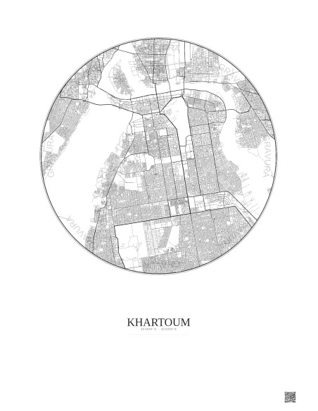 Affiche Khartoum – Poster carte de ville 10km | Gravura – Fond clair