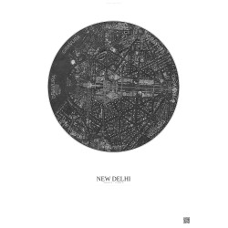 Affiche New Delhi – Poster vue satellite 2.5km N&B | Gravura – Fond clair