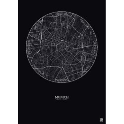 Affiche Munich – Poster carte de ville 5km | Gravura – Fond foncé