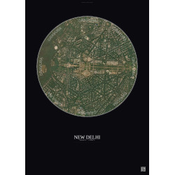 Affiche New Delhi – Poster vue satellite 2.5km Couleur | Gravura – Fond foncé