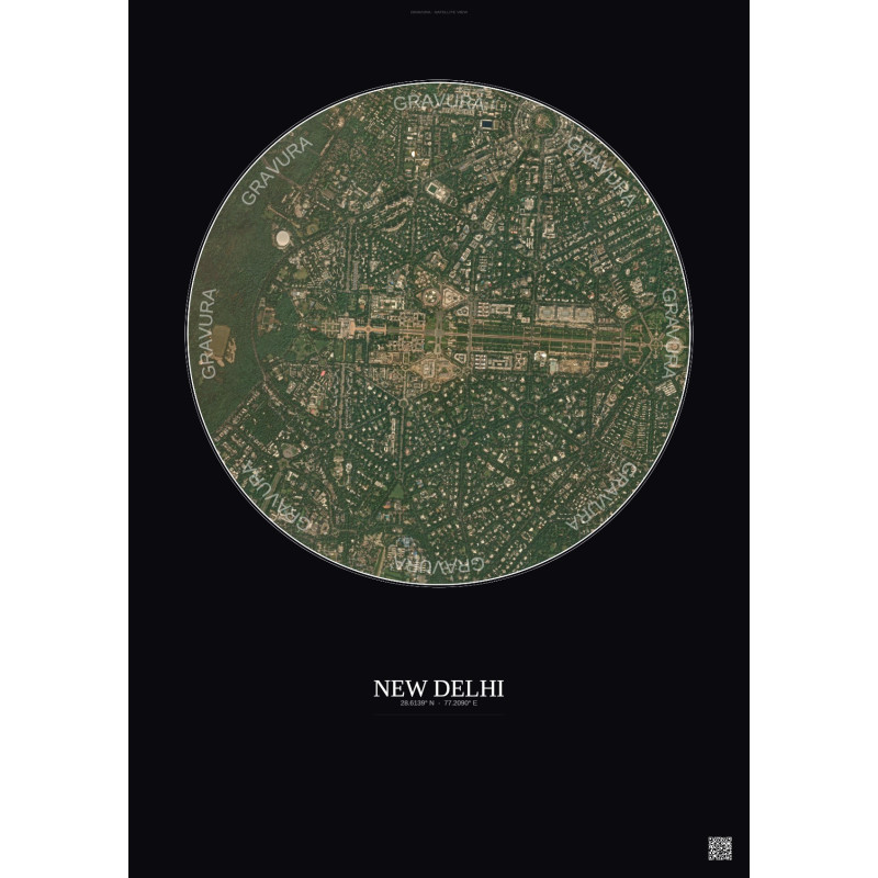 Affiche New Delhi – Poster vue satellite 2.5km Couleur | Gravura – Fond foncé