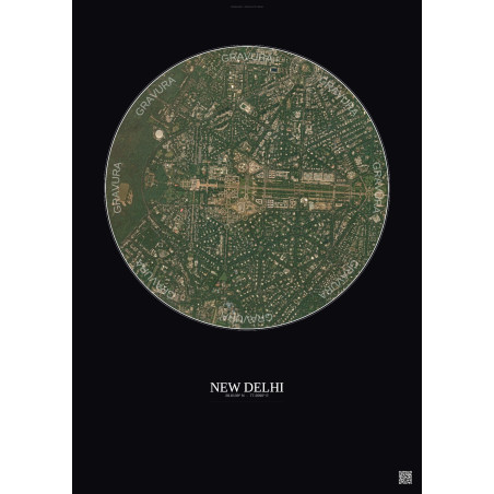 Affiche New Delhi – Poster vue satellite 2.5km Couleur | Gravura – Fond foncé