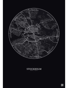 Affiche Stockholm – Poster carte de ville 10km | Gravura – Fond foncé 2