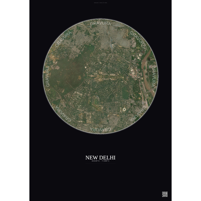 Affiche New Delhi – Poster vue satellite 6km Couleur | Gravura – Fond foncé