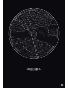 Affiche Stockholm – Poster carte de ville 2.5km | Gravura – Fond foncé 2