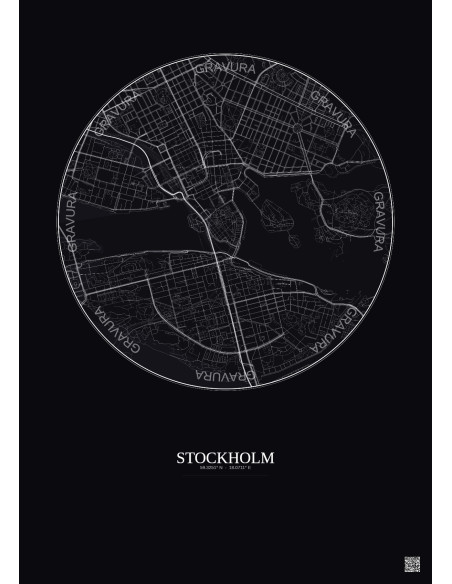 Stockholm City Map Poster 2.5km | Gravura – Dark background