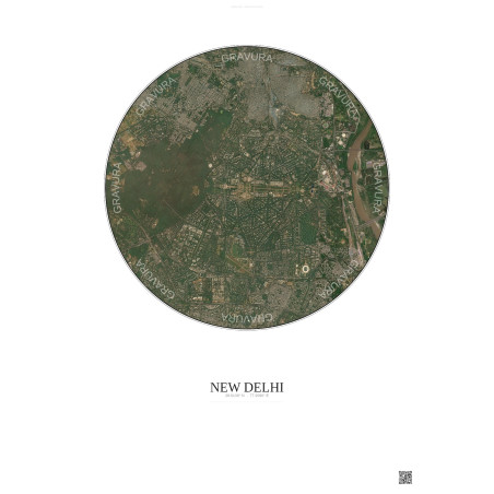 Affiche New Delhi – Poster vue satellite 6km Couleur | Gravura – Fond clair