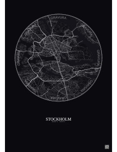 Affiche Stockholm – Poster carte de ville 6km | Gravura – Fond foncé 2