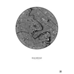 Affiche Baghdad – Poster vue satellite 10km N&B | Gravura – Fond clair