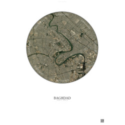 Affiche Baghdad – Poster vue satellite 10km Couleur | Gravura – Fond clair