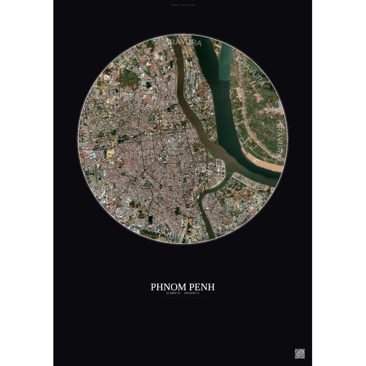 Affiche Phnom Penh – Poster vue satellite 6km Couleur | Gravura – Fond foncé