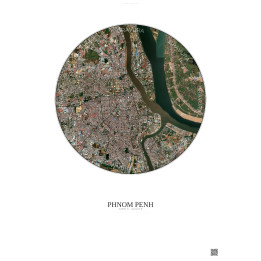 Affiche Phnom Penh – Poster vue satellite 6km Couleur | Gravura – Fond clair