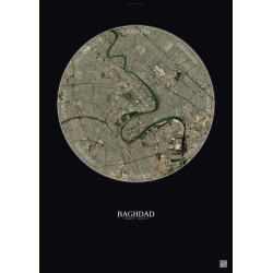 Affiche Baghdad – Poster vue satellite 10km Couleur | Gravura – Fond foncé