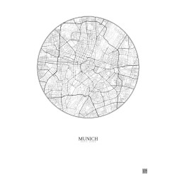 Affiche Munich – Poster carte de ville 5km | Gravura – Fond clair