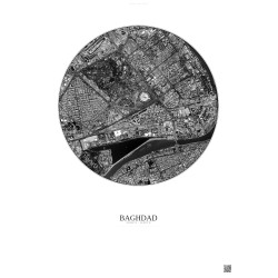 Affiche Baghdad – Poster vue satellite 2.5km N&B | Gravura – Fond clair