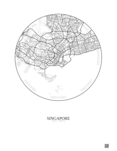 Affiche Singapore – Poster carte de ville 10km | Gravura – Fond clair